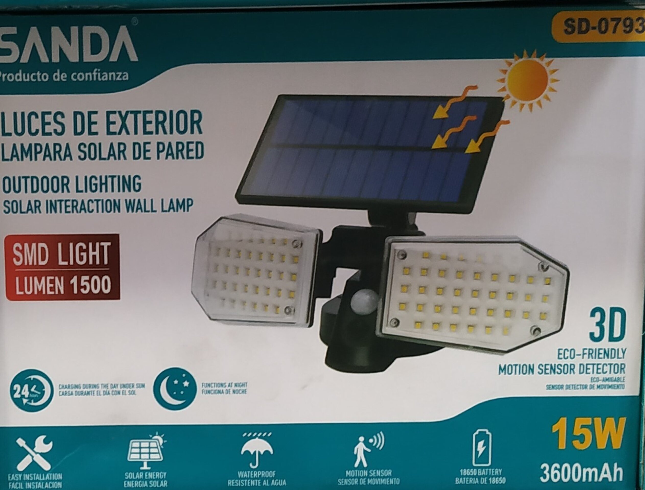 Foco 15W Solar, exterior, 2 paneles, deteccion movimiento - 2