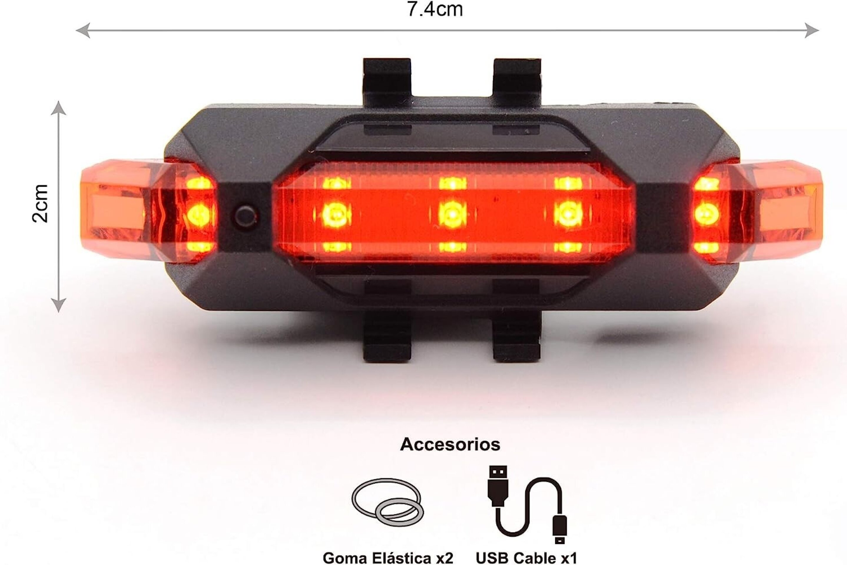 Luz trasera bicicleta, recargable USB, roja - 2