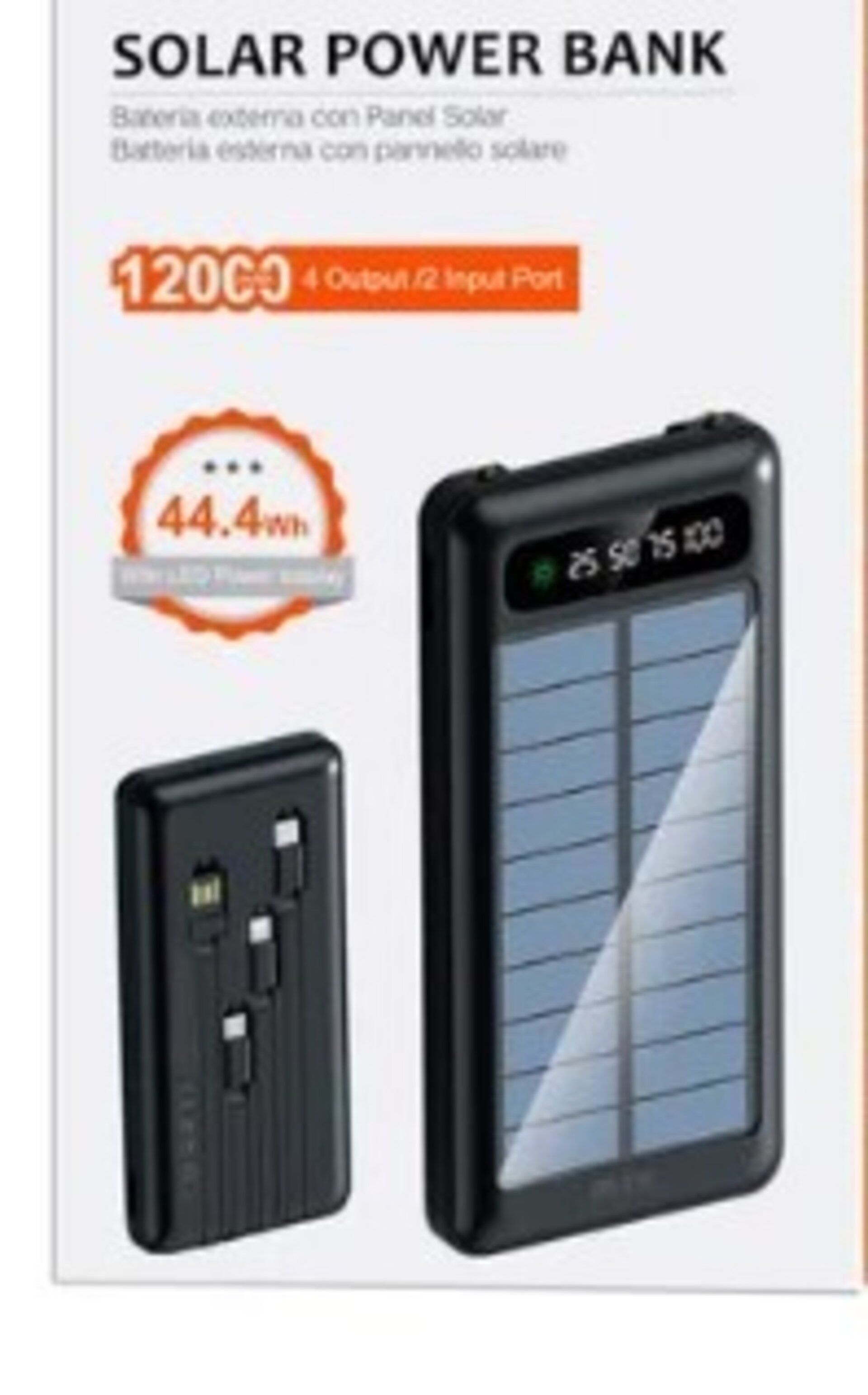 Power bank solar 12000 mAh, cargador hibrido, solar, USB - 2