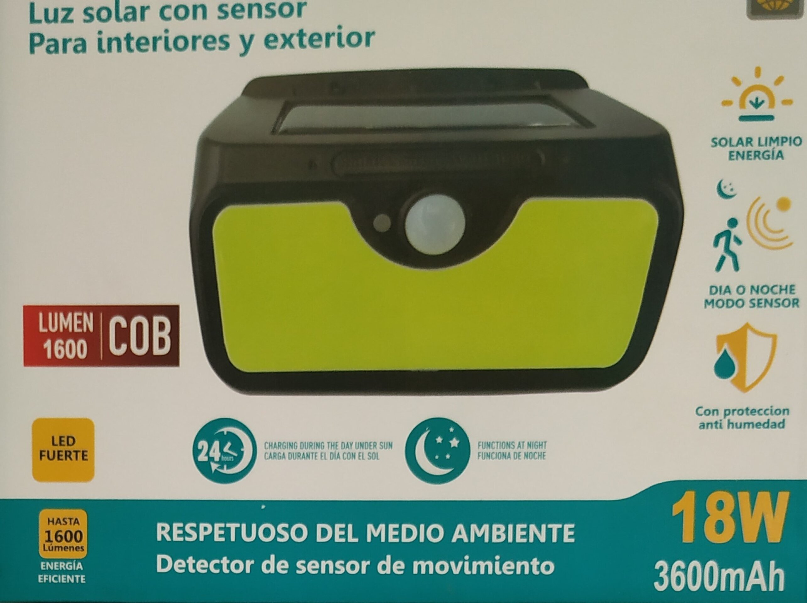 Foco 18W Solar, exterior, deteccion movimiento - 2