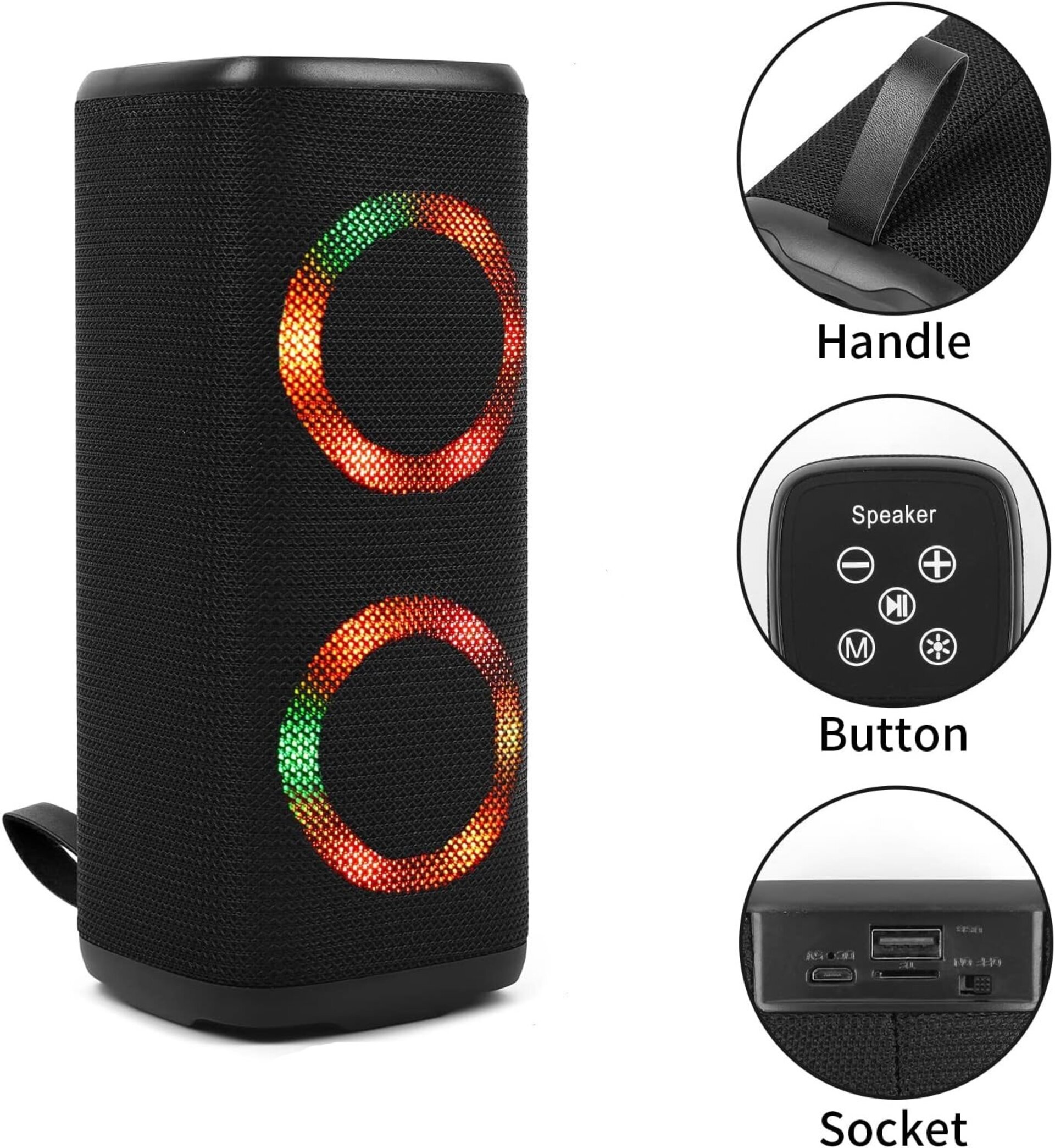 Altavoz bluetooth portátil inalámbrico 2 x 5 W, 18 cm alto, efecto doble luz - 2