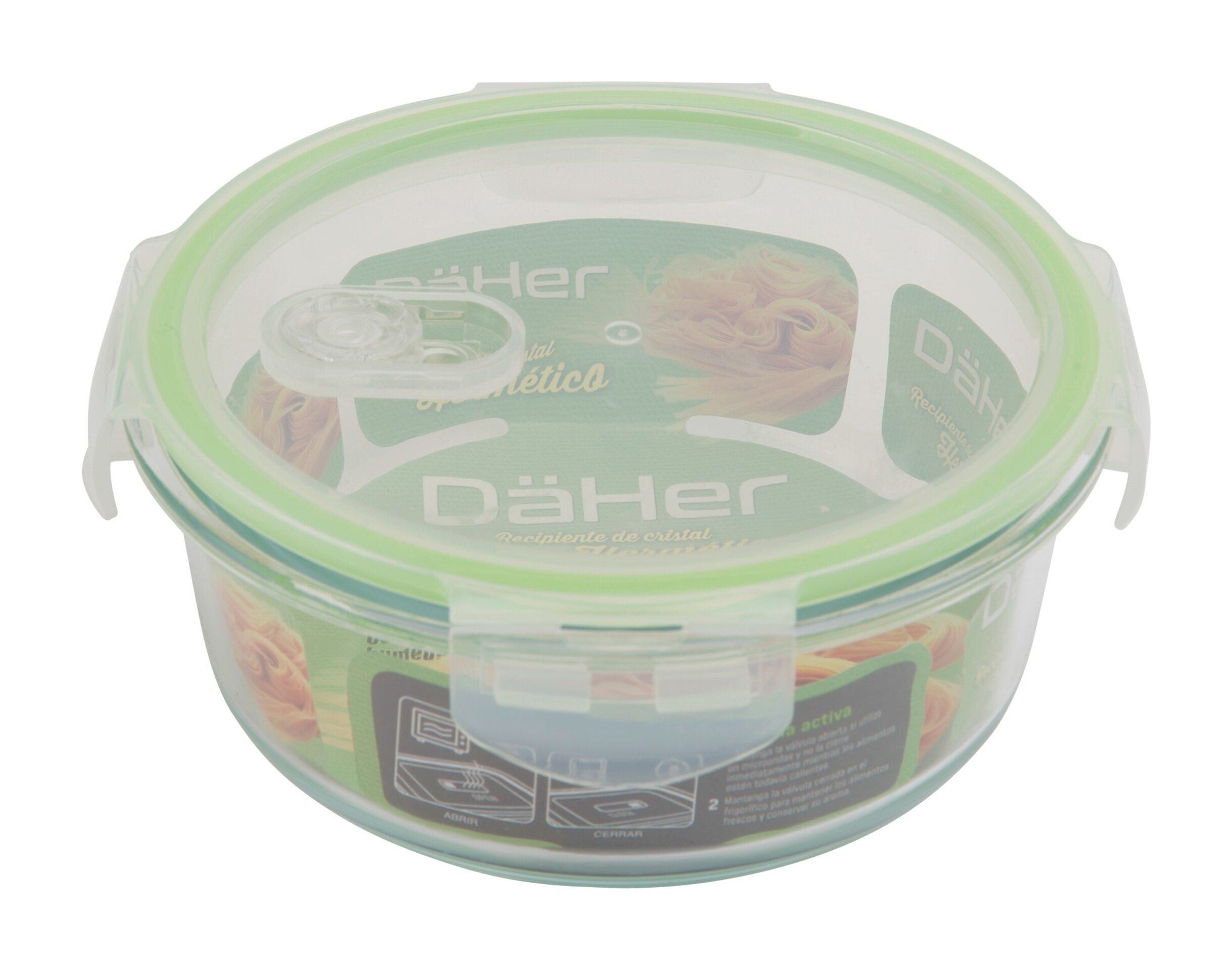 Recipiente redondo de cristal con válvula activa, pack de 3 unidades - 4