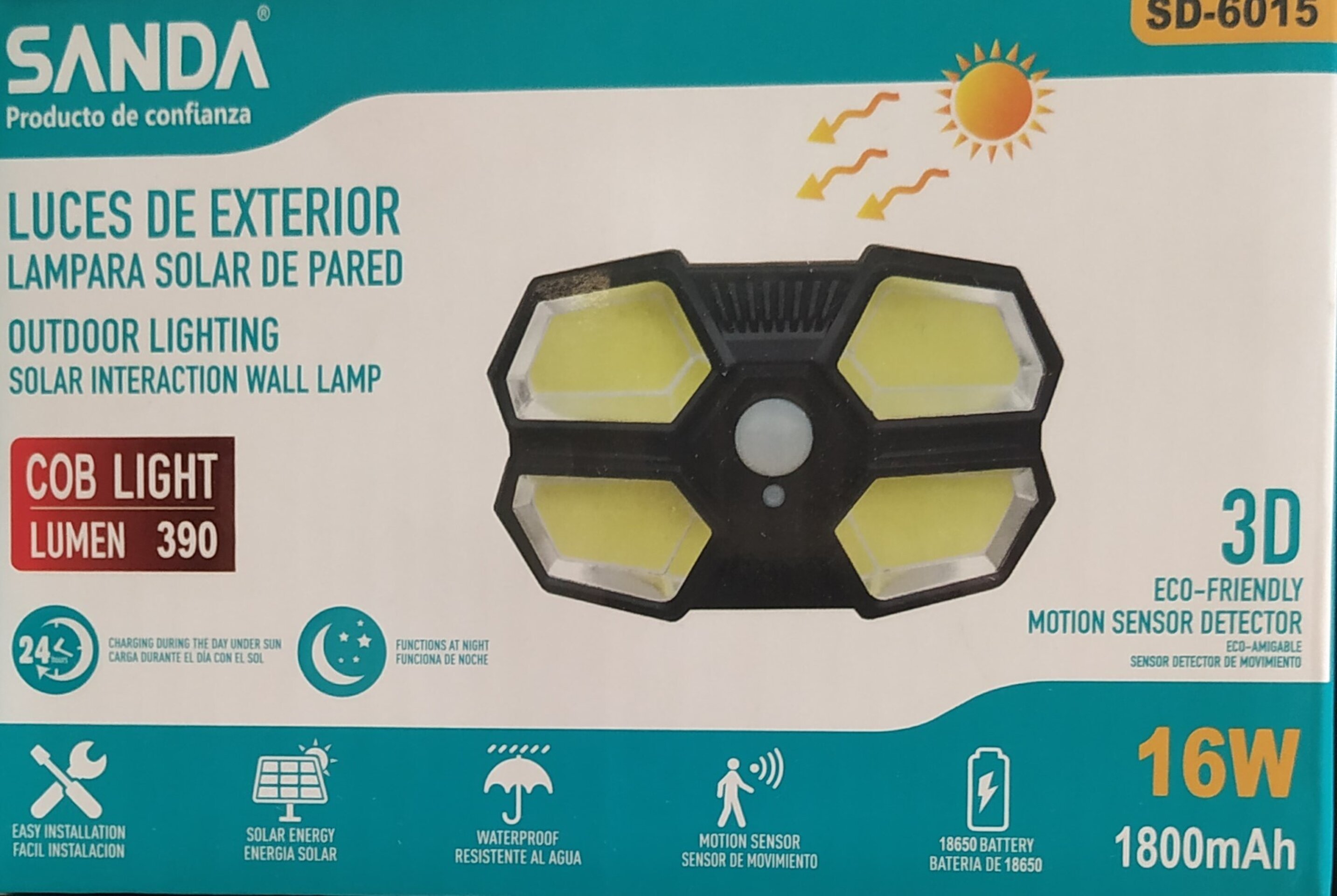 Foco 16W Solar, exterior, deteccion movimiento - 2