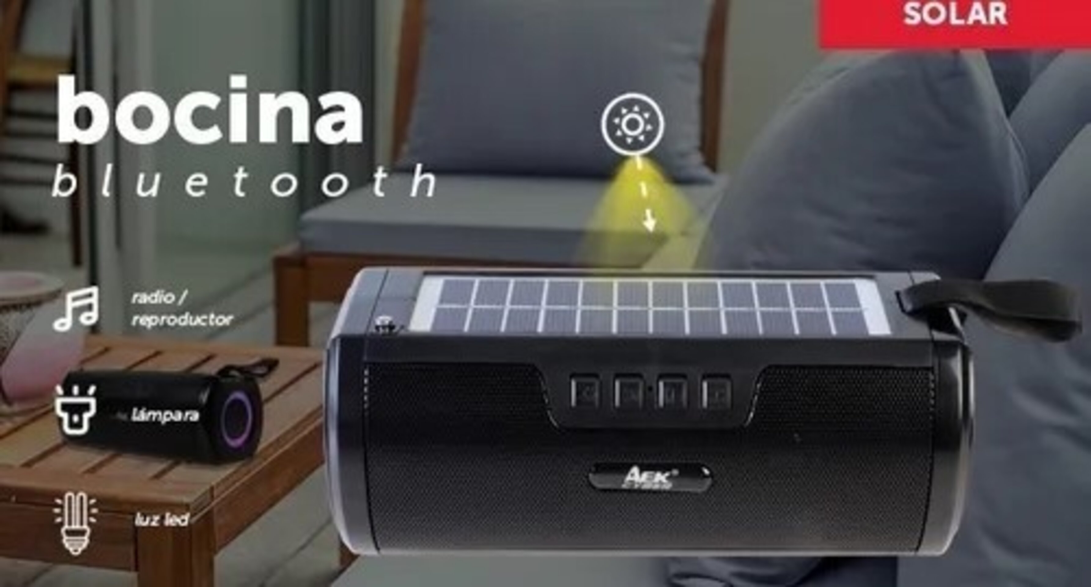Altavoz solar con bluetooth, linterna, fm, usb - 2