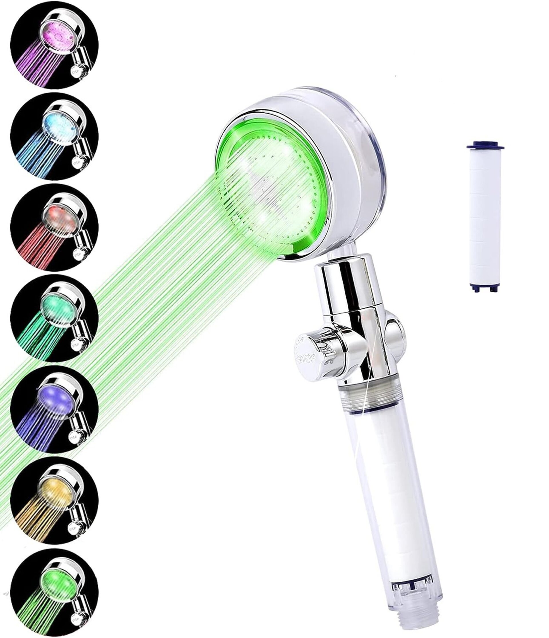 Cabezal ducha led colores, indicador temperatura, filtro - 3