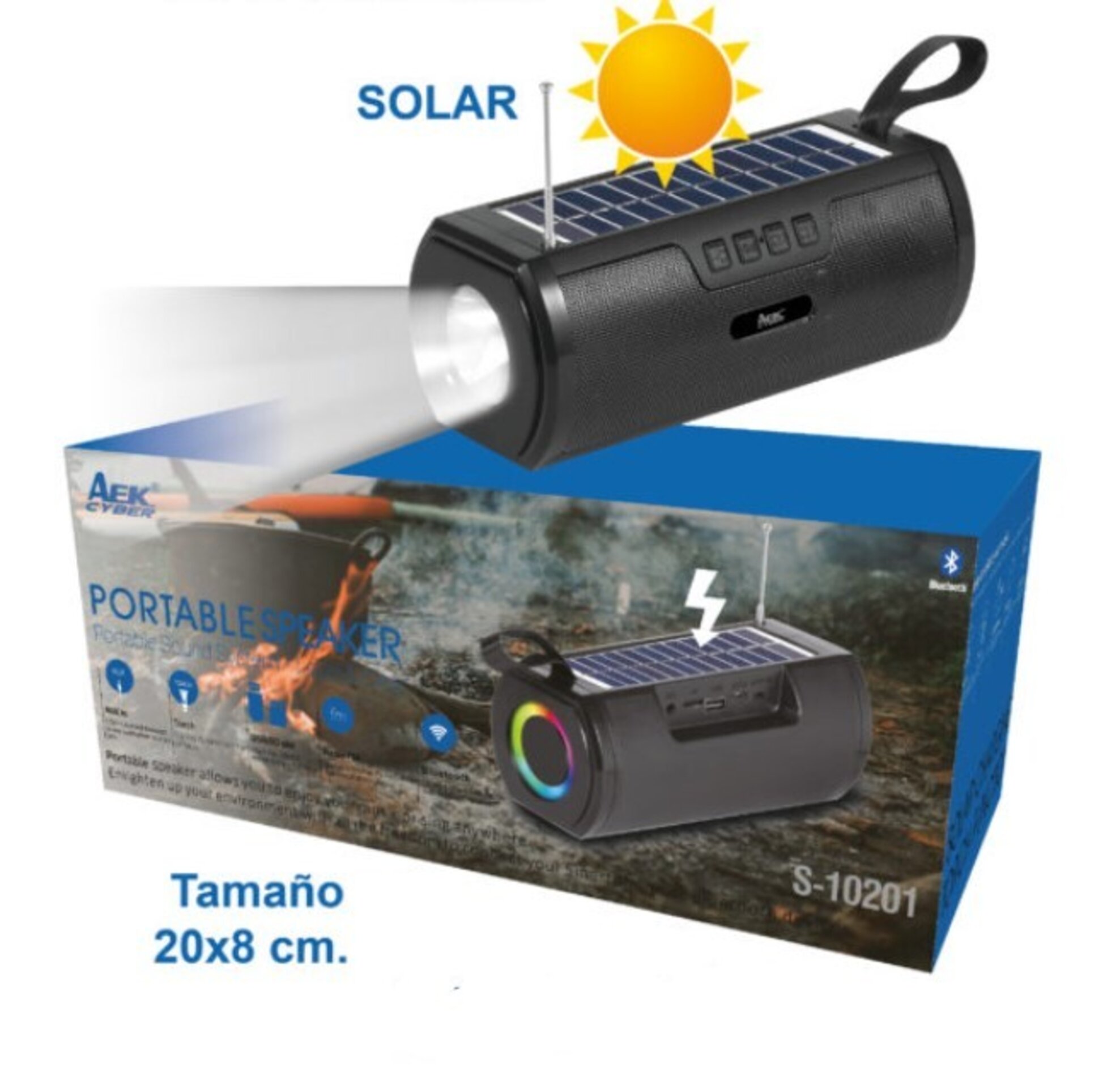 Altavoz solar con bluetooth, linterna, fm, usb - 3